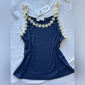 KIKIT Navy Blue floral strap top camisole Size: LARGE NWT